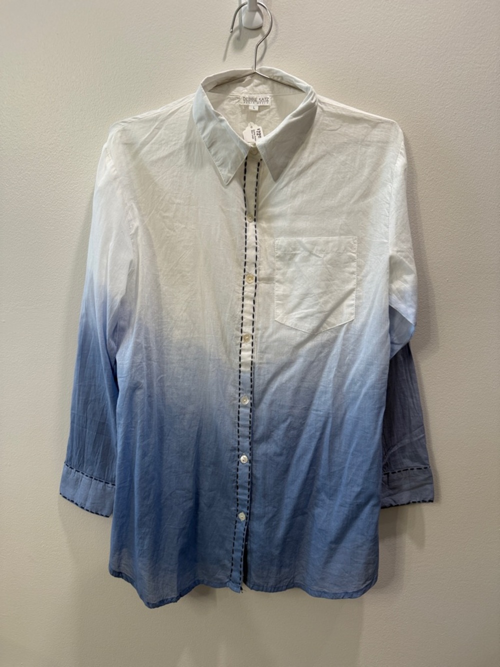 Debbie Katz Ombre Button-Up Shirt in White to Blue Size L NWT